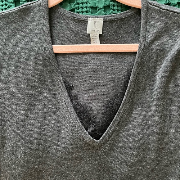 Tristan charcoal soft viscose sweater dress with v-neck lace detail - Picture 7 of 8